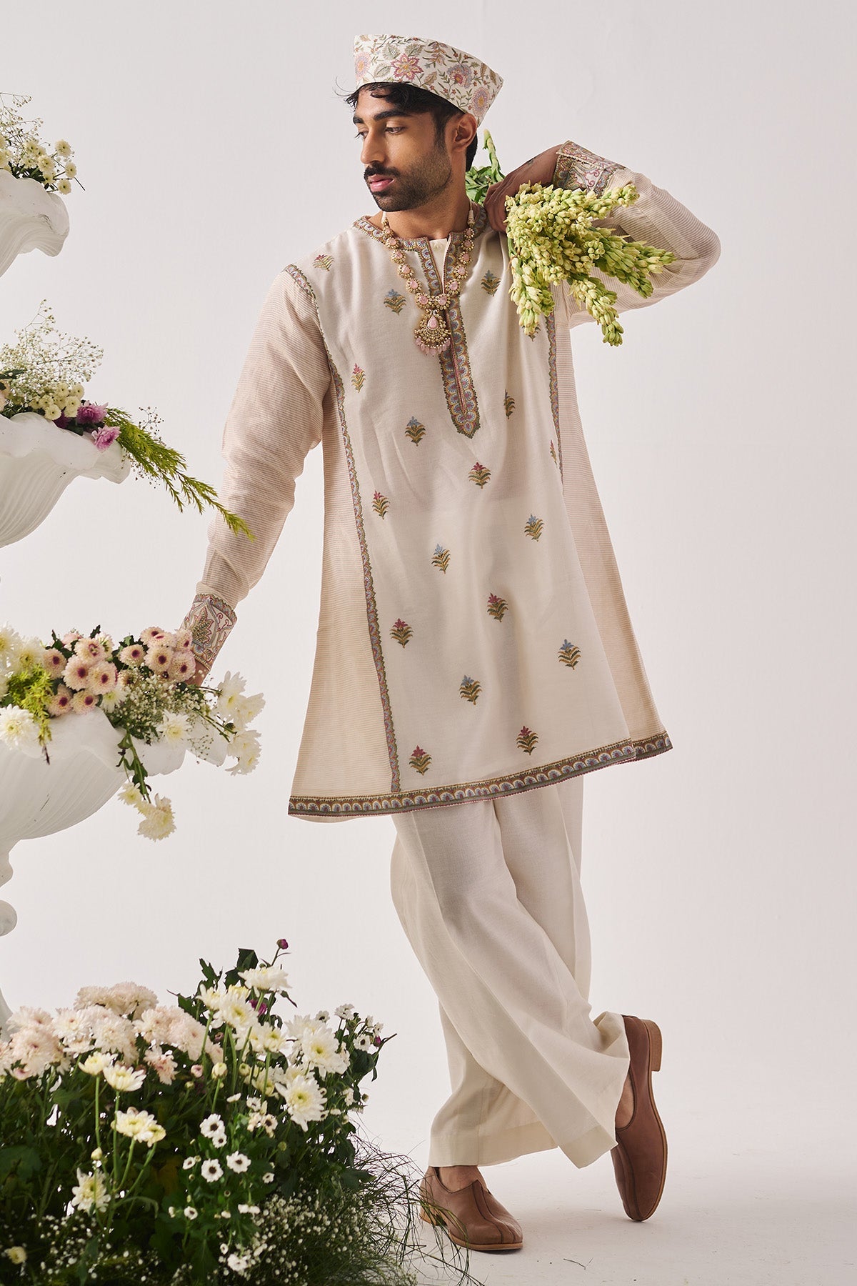 Buy Ivory Chanderi Woven Kurta Set for Men by WABI SABI available online at ScrollnShops